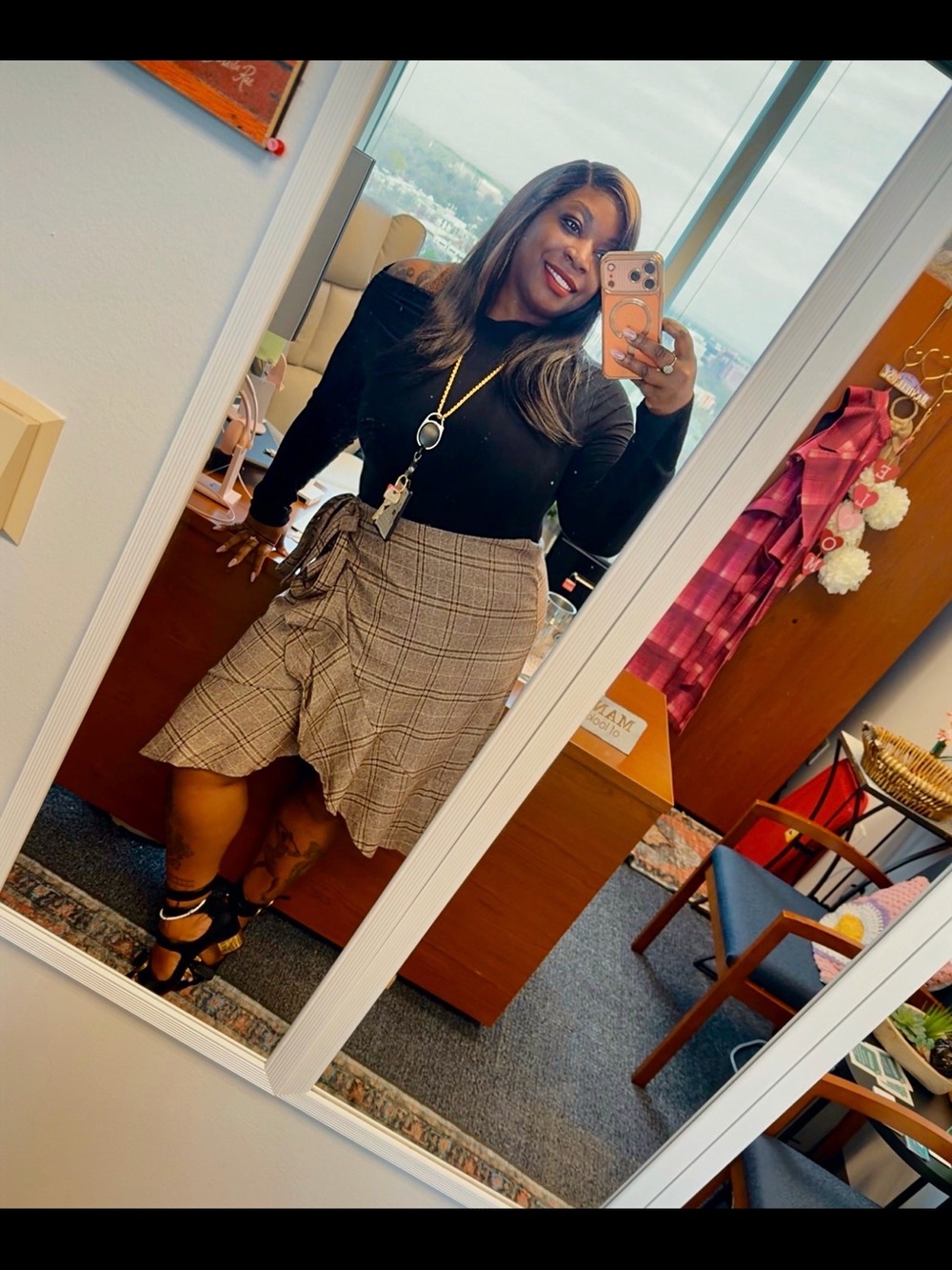 Plaid Wrap A-Line Skirt in Taupe - Women🥥